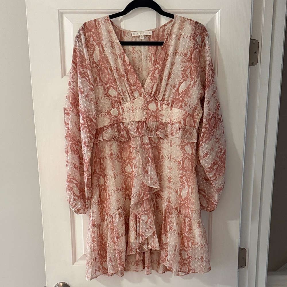 Karlie Blush and Cream Snakeskin Long Sleeve Dress